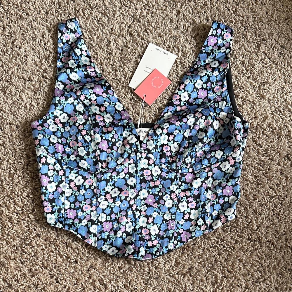 Floral Sweetheart Bustier Crop Top - Blue Multi